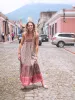 Journey Boho Cotton Maxi Dress - Pink Floral Border sold by NATURAL LIFE