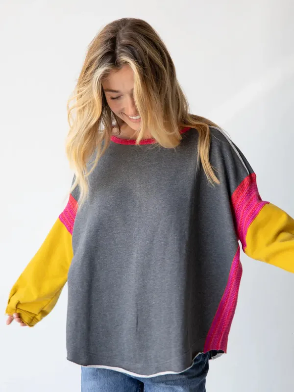 Knit Trim Sweatshirt - Grey sold by NATURAL LIFE