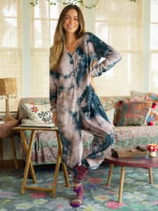 Fleece Onesie Pajamas - Navy Pink Tie-Dye sold by NATURAL LIFE