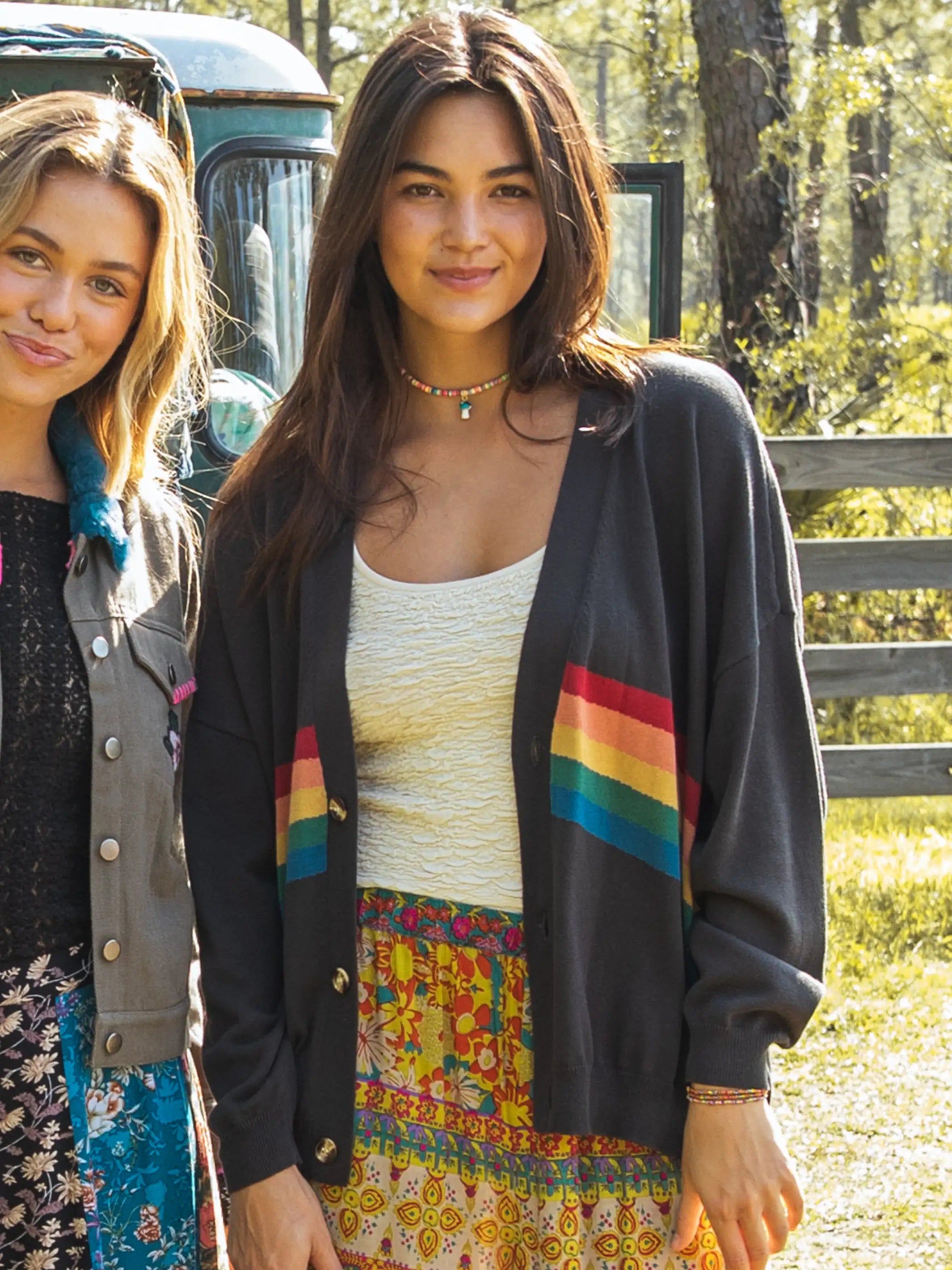 Live Happy Cardigan Sweater - Charcoal Rainbow sold by NATURAL LIFE