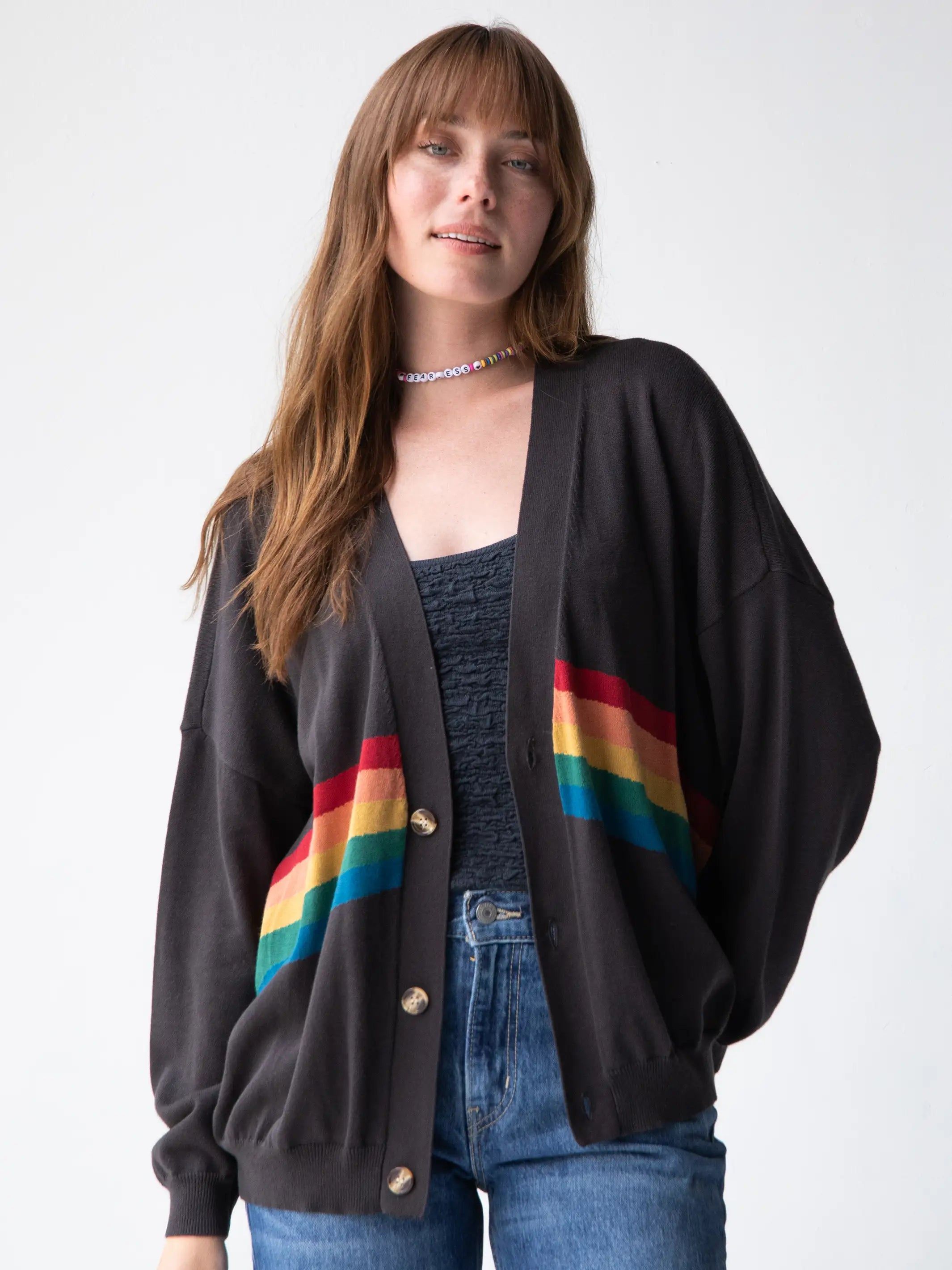 Live Happy Cardigan Sweater - Charcoal Rainbow sold by NATURAL LIFE product image thumbnail 2