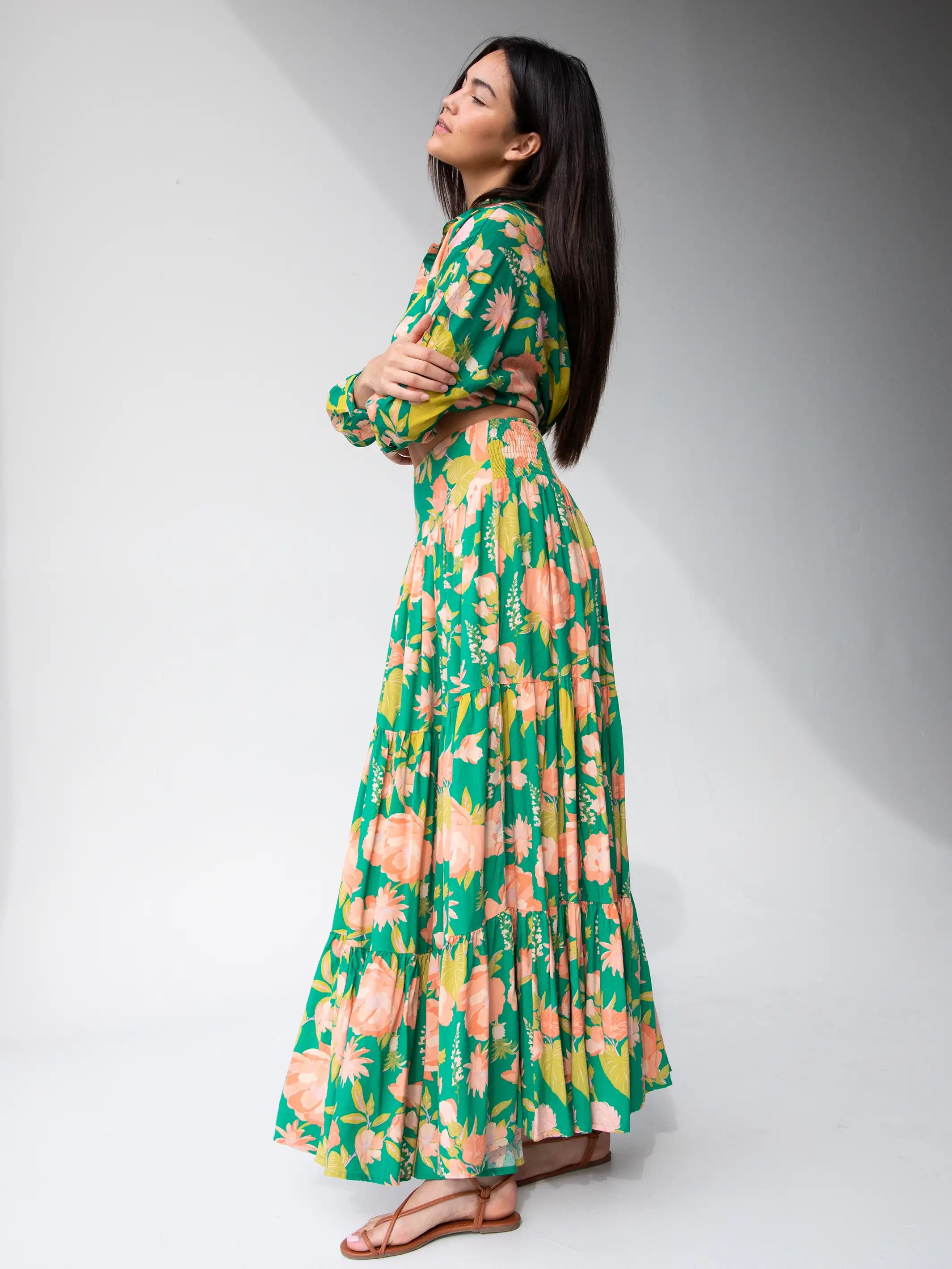 Hanna Convertible Maxi Skirt - Green Coral Floral sold by NATURAL LIFE product image thumbnail 5