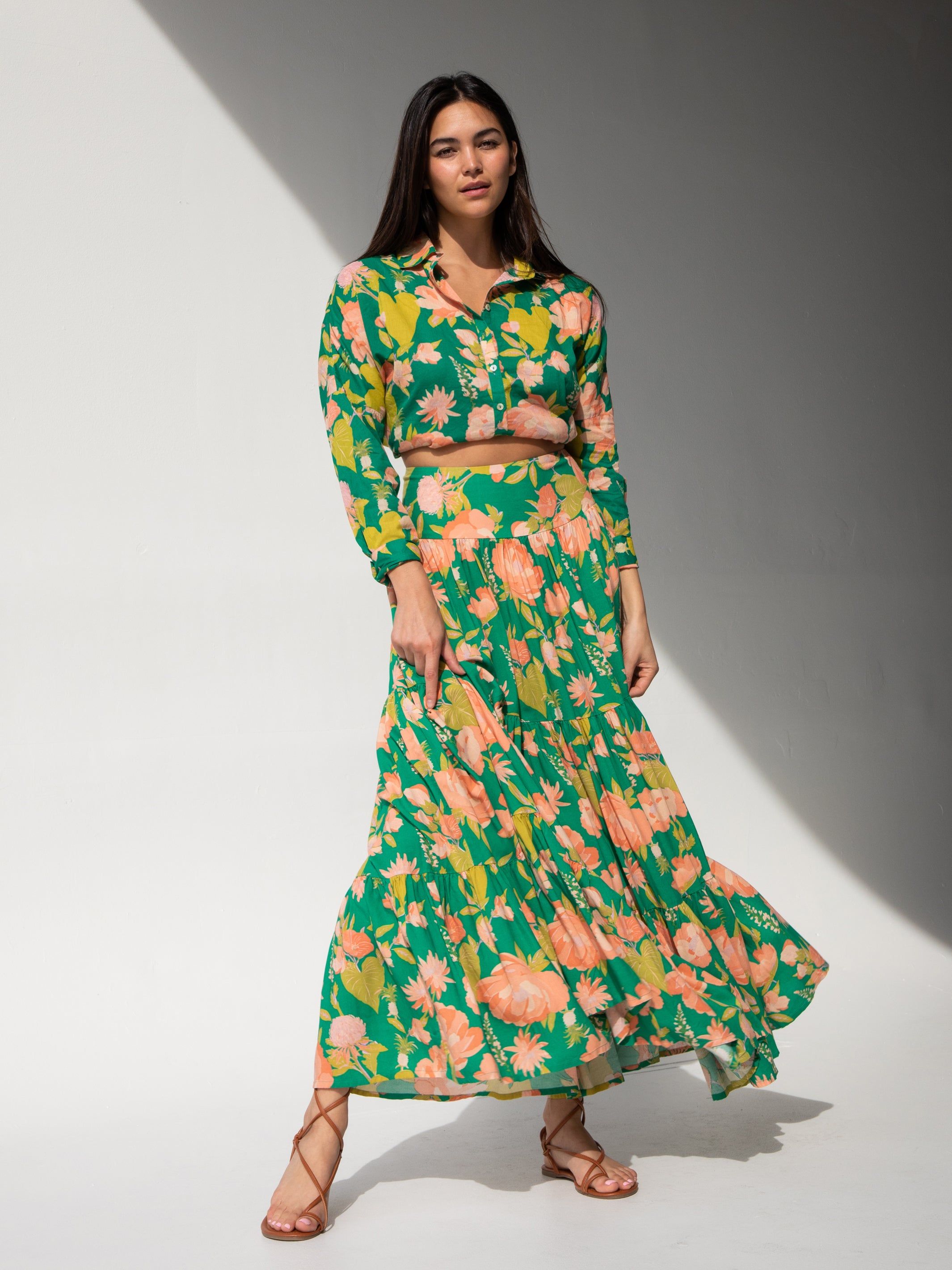 Hanna Convertible Maxi Skirt - Green Coral Floral sold by NATURAL LIFE product image thumbnail 2