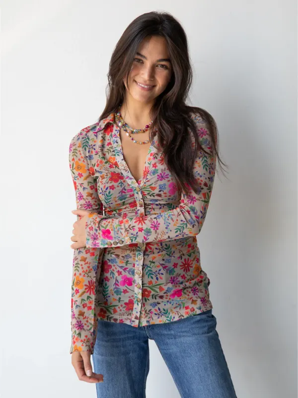 Carina Mesh Top - Grey Bright Floral sold by NATURAL LIFE