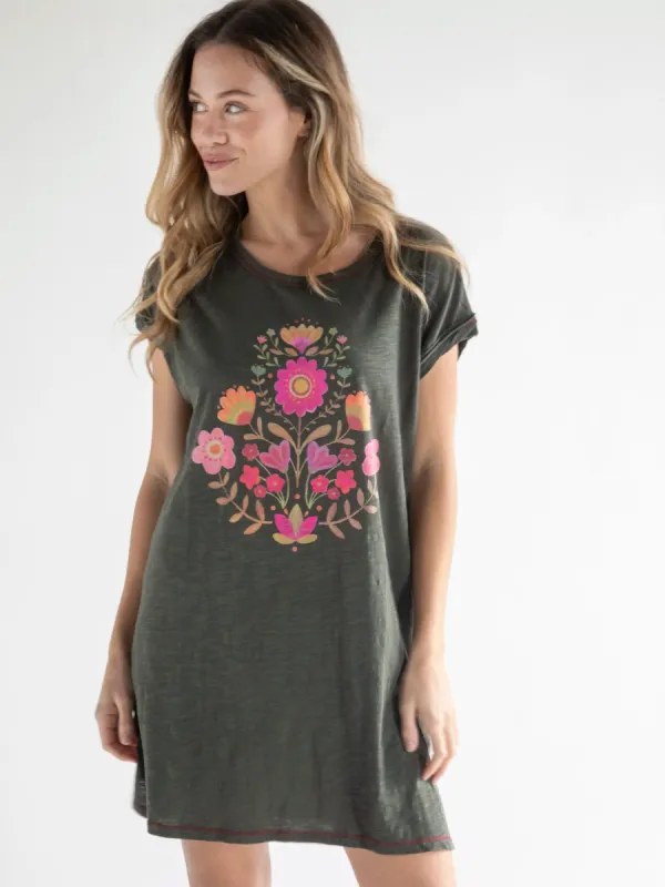 Frankie Knit Tee Mini Dress - Folk Flower sold by NATURAL LIFE