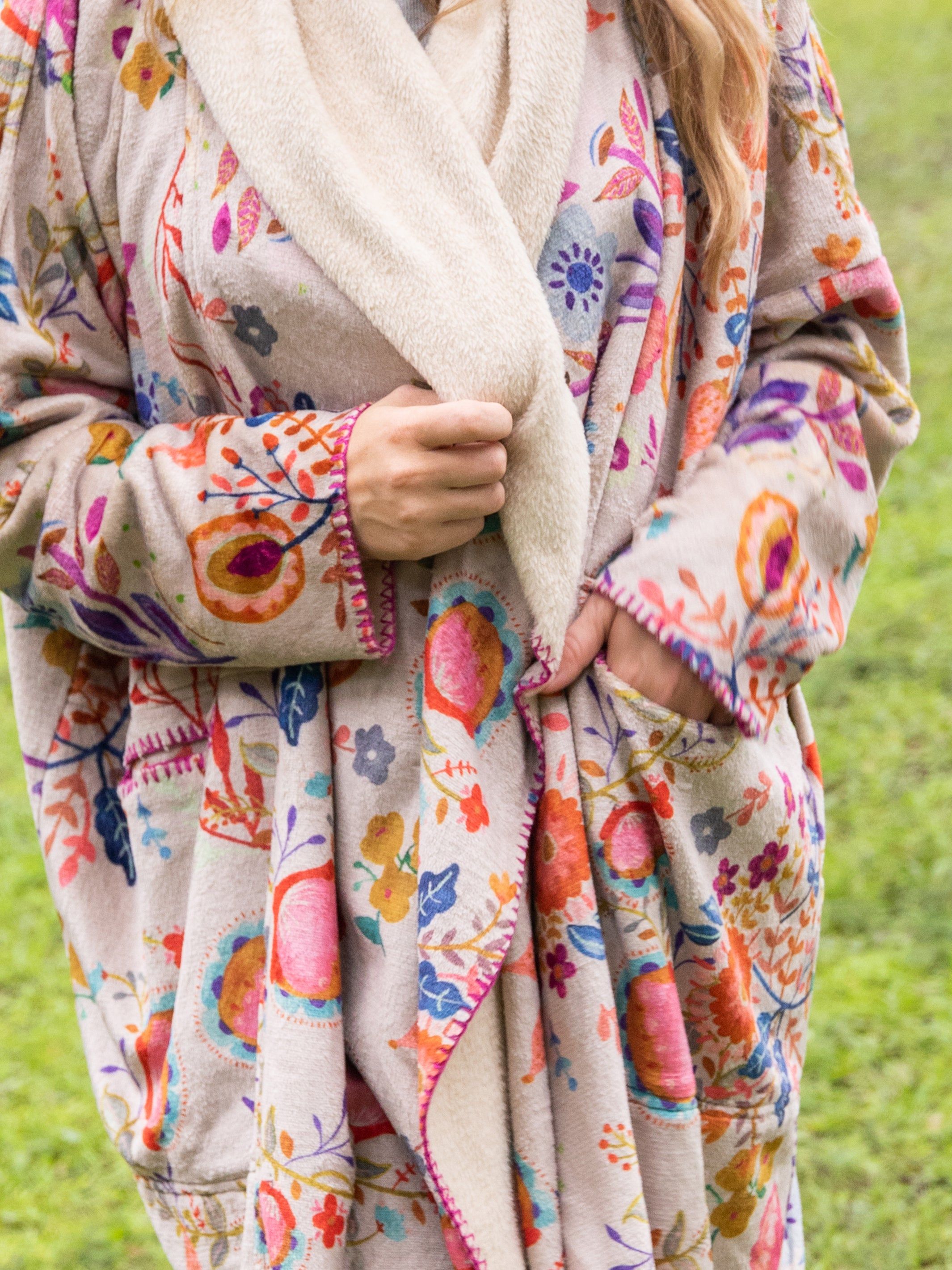 Long Blanket Kimono - Tan Floral sold by NATURAL LIFE product image thumbnail 4