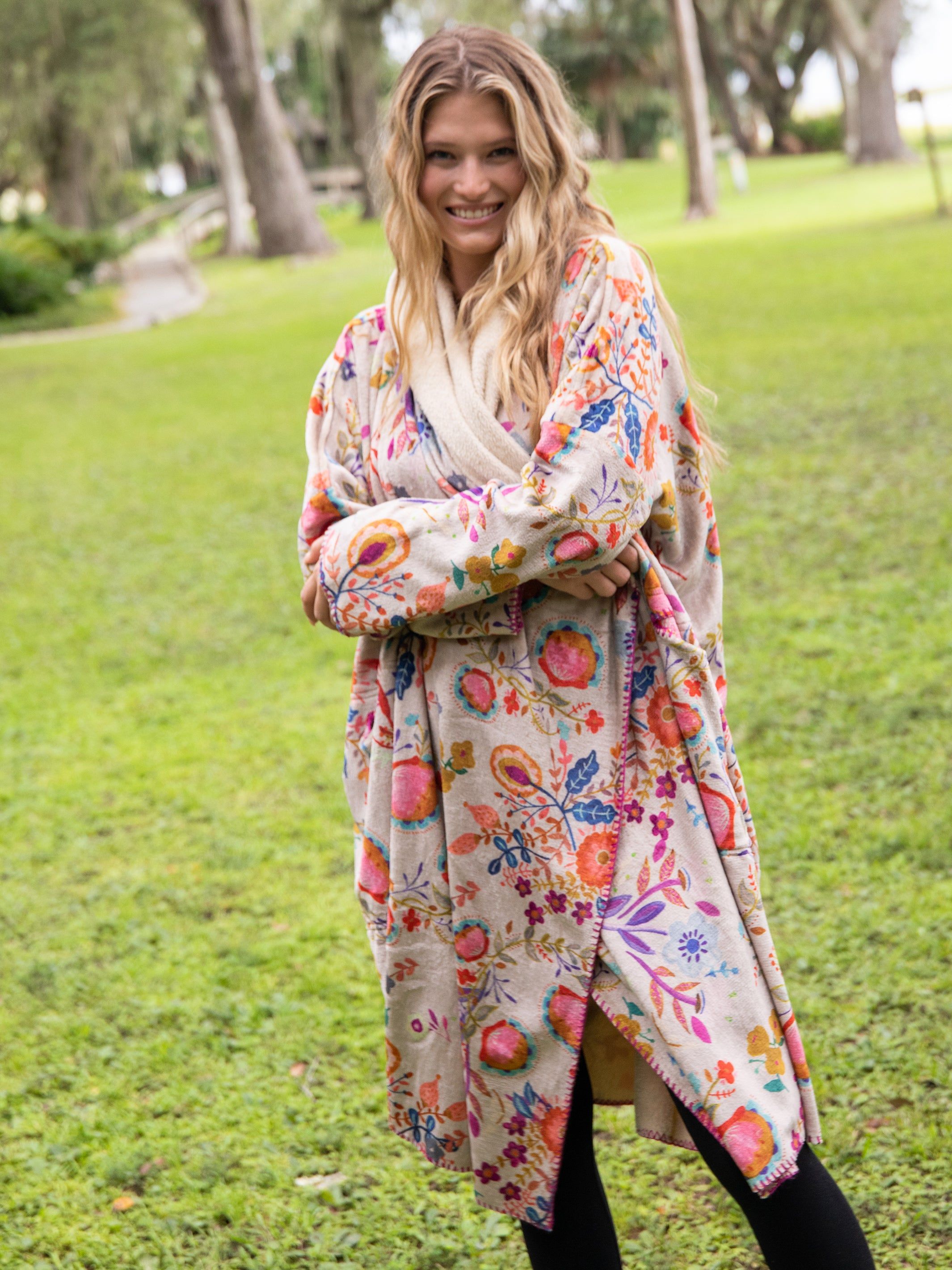 Long Blanket Kimono - Tan Floral sold by NATURAL LIFE product image thumbnail 3