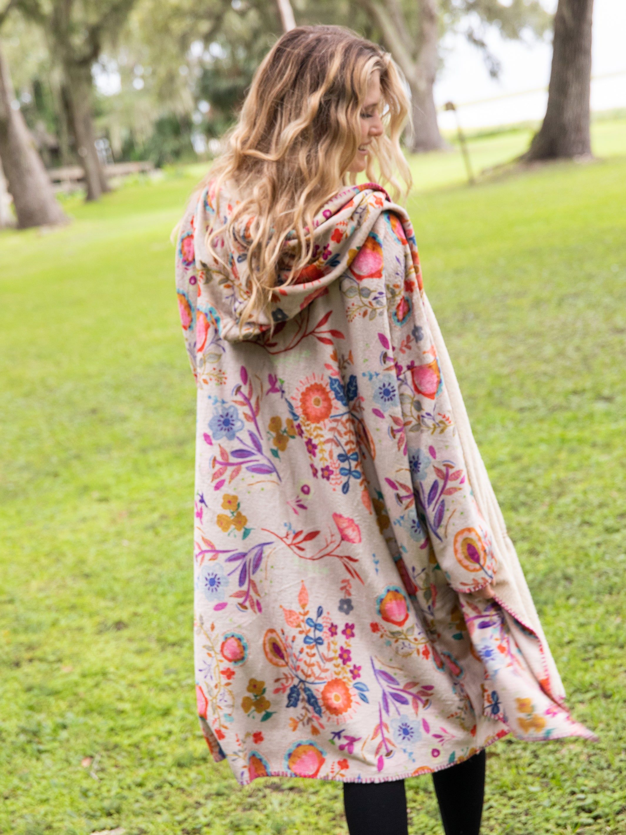 Long Blanket Kimono - Tan Floral sold by NATURAL LIFE product image thumbnail 2