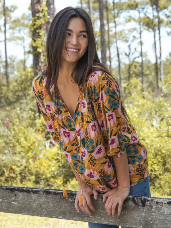 Maribel Top - Orange Pink Floral sold by NATURAL LIFE