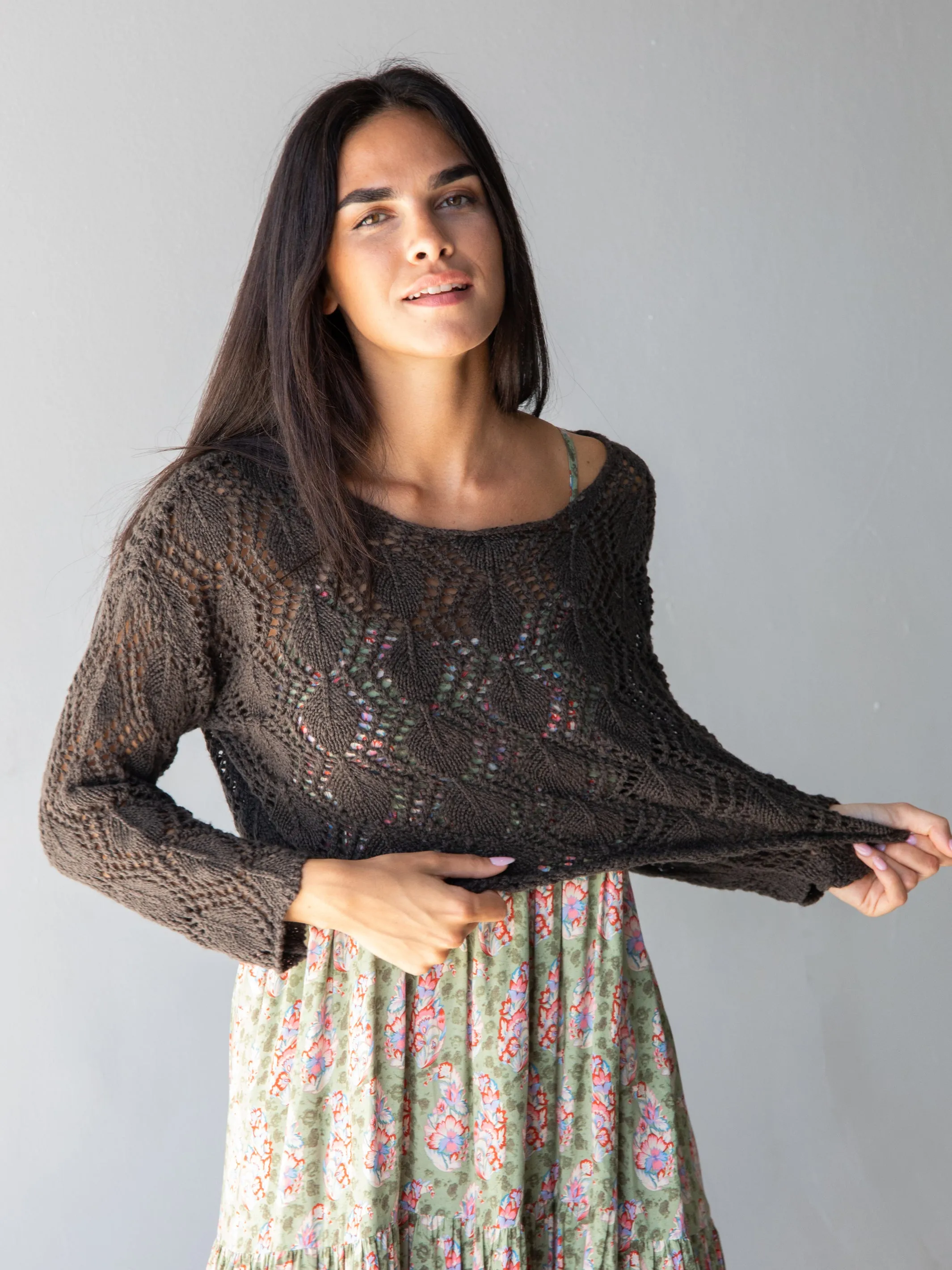 Blythe Cropped Cotton Summer Sweater - Charcoal sold by NATURAL LIFE product image thumbnail 2