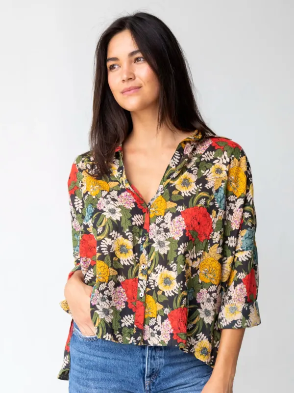 Lara Button Down - Black Red Poppy sold by NATURAL LIFE