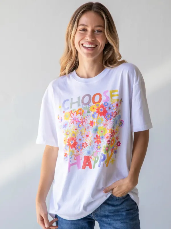 Boyfriend Tee Shirt - Choose Happy sold by NATURAL LIFE