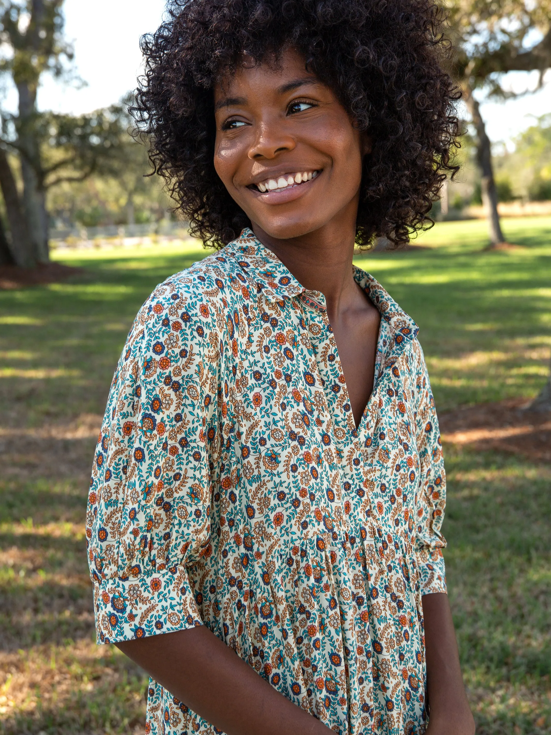 Rebecca Midi Dress - Cream Orange Border sold by NATURAL LIFE product image thumbnail 5