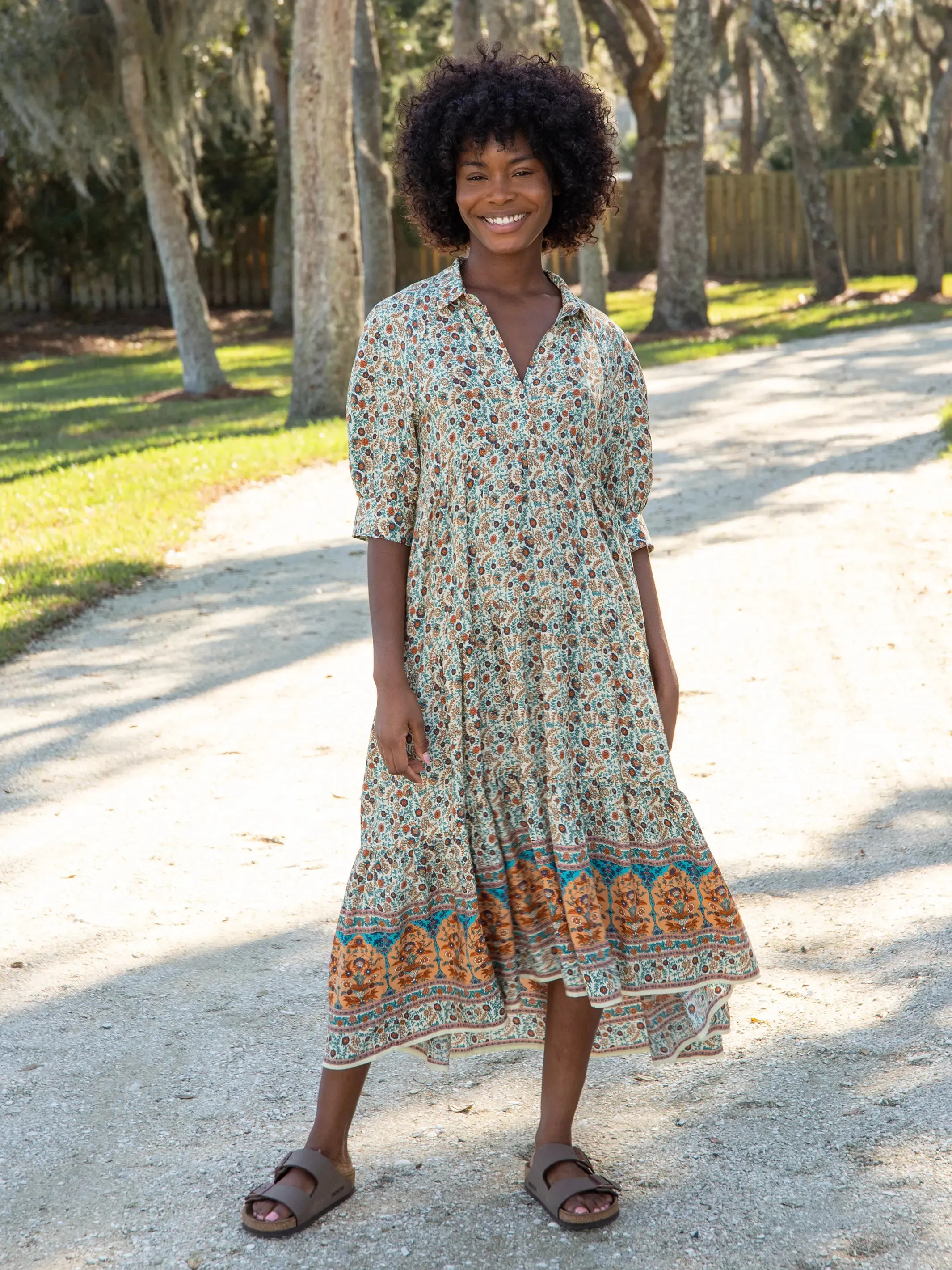 Rebecca Midi Dress - Cream Orange Border sold by NATURAL LIFE product image thumbnail 4