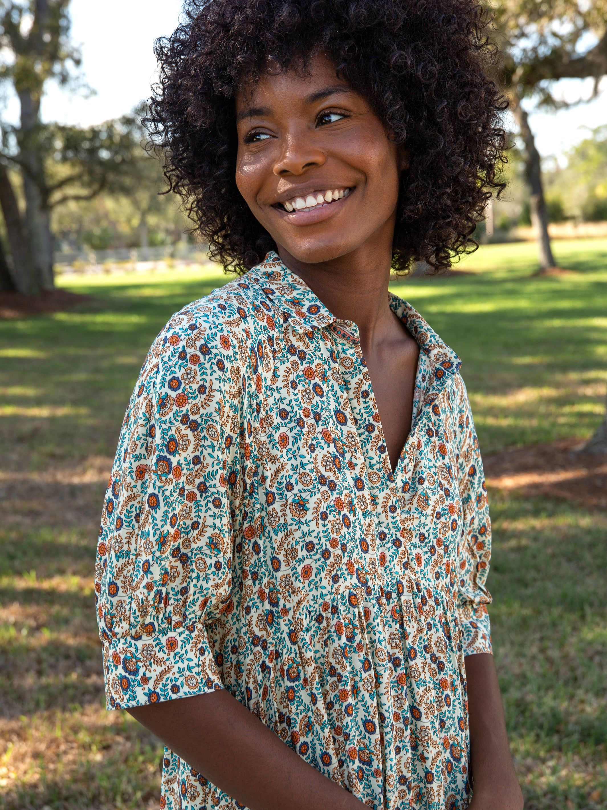 Rebecca Tiered Dress - Cream Orange Border sold by NATURAL LIFE product image thumbnail 4