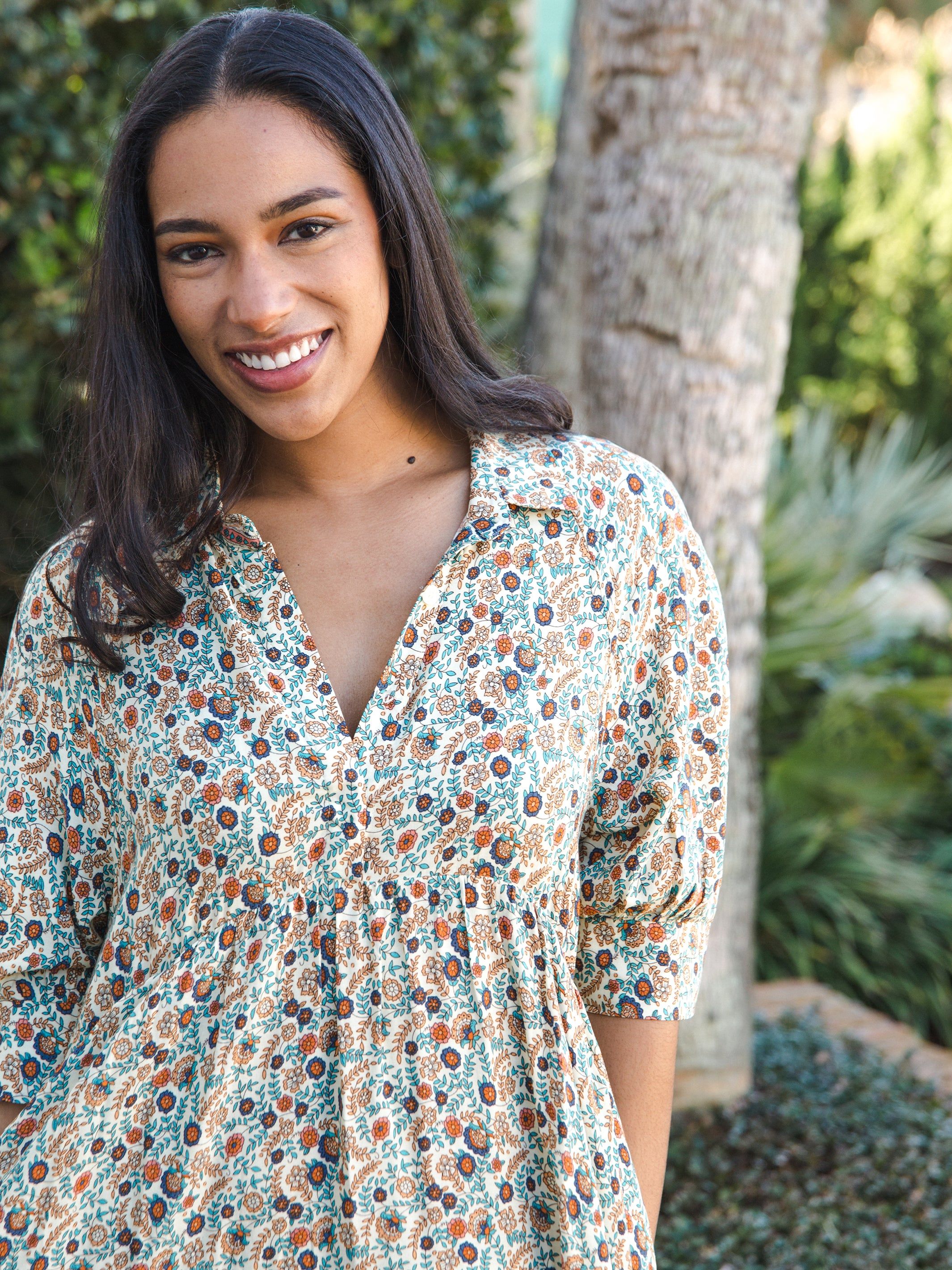 Rebecca Tiered Dress - Cream Orange Border sold by NATURAL LIFE product image thumbnail 2