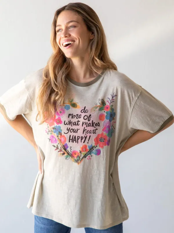 Ringer Oversized Tee Shirt - Make Your Heart Happy sold by NATURAL LIFE