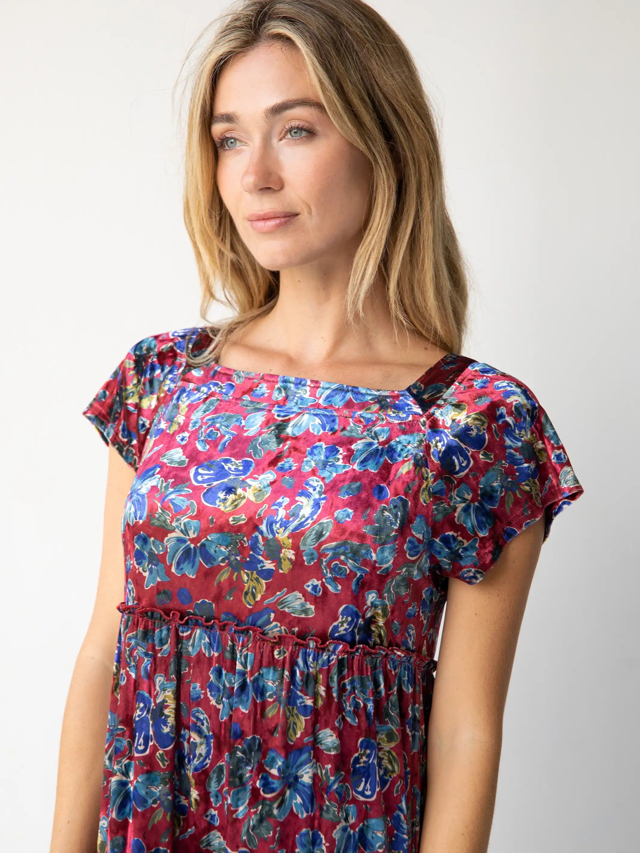 Berkley Velvet Maxi Dress - Red Blue Floral sold by NATURAL LIFE product image thumbnail 2