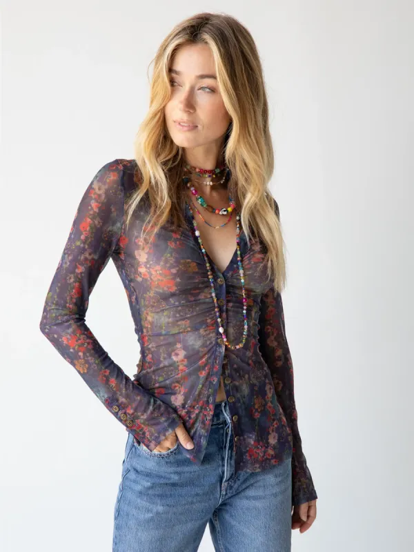 Carina Mesh Top - Watercolor Indigo Floral sold by NATURAL LIFE