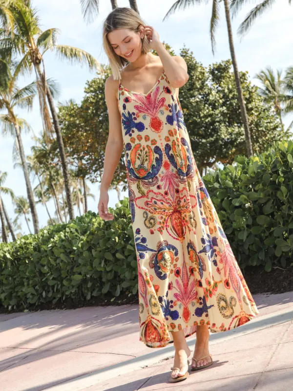 Gracie Slip Maxi Dress - Cream Motif sold by NATURAL LIFE
