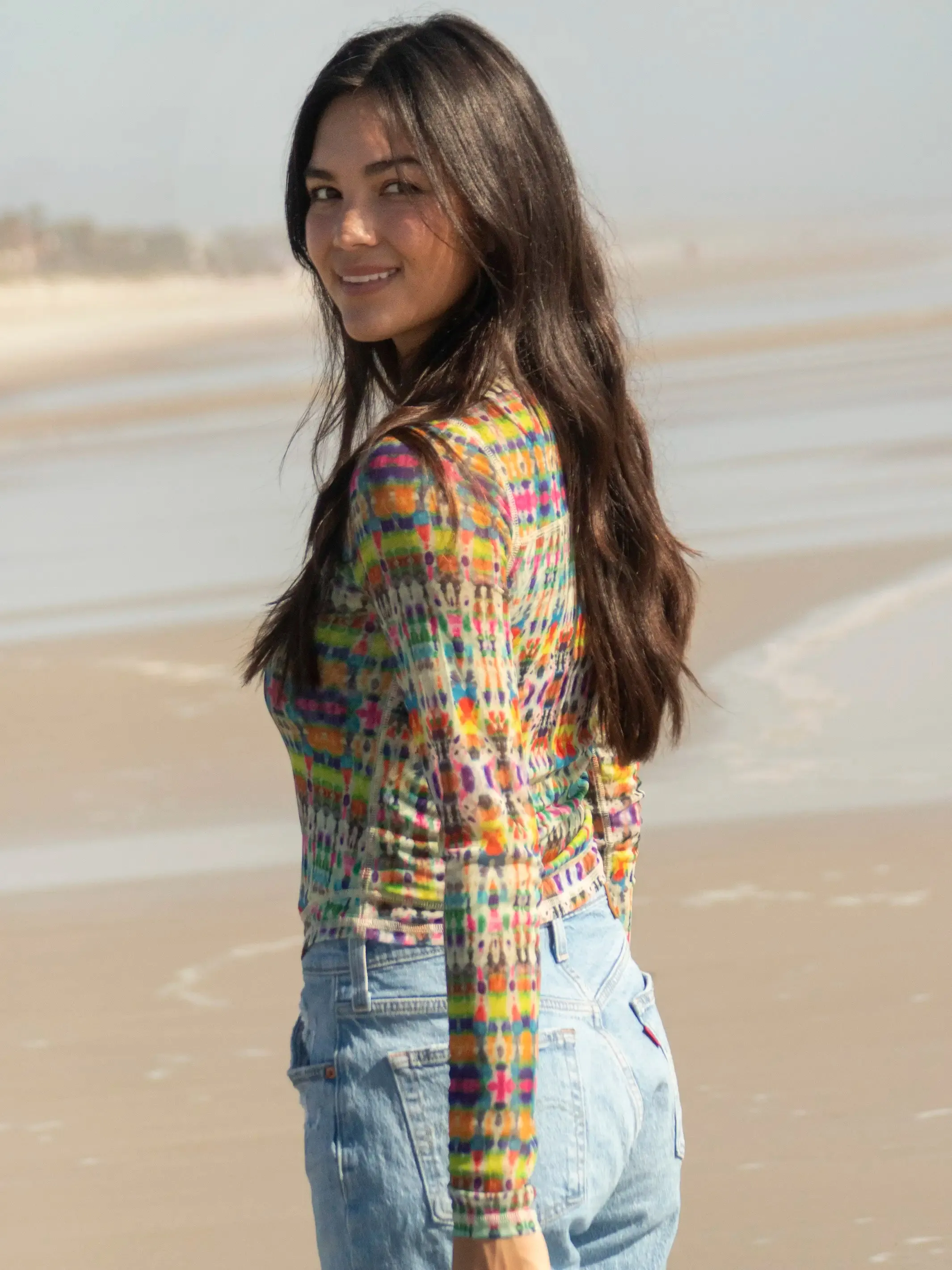 Sloane Mesh Long Sleeve Top - Fuchsia Marigold Tie-Dye sold by NATURAL LIFE product image thumbnail 3