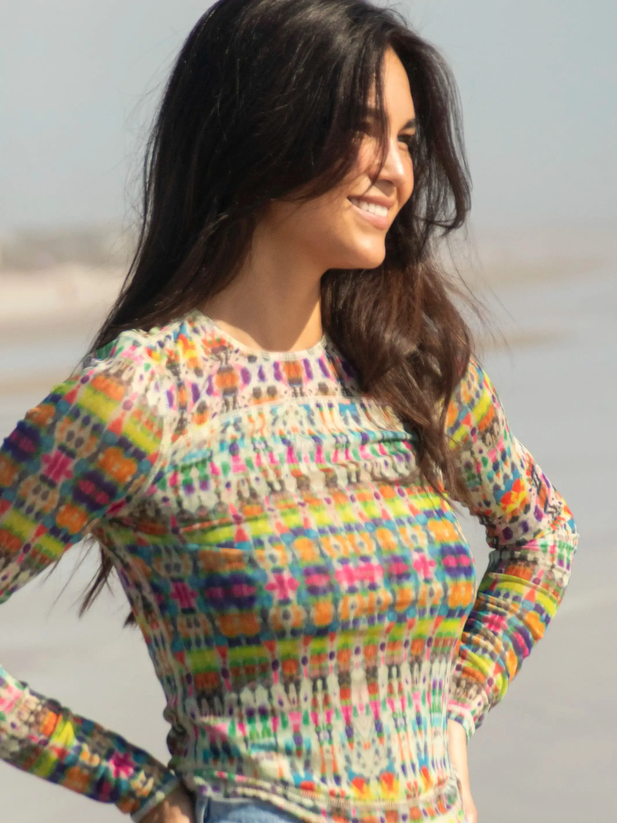 Sloane Mesh Long Sleeve Top - Fuchsia Marigold Tie-Dye sold by NATURAL LIFE product image thumbnail 5