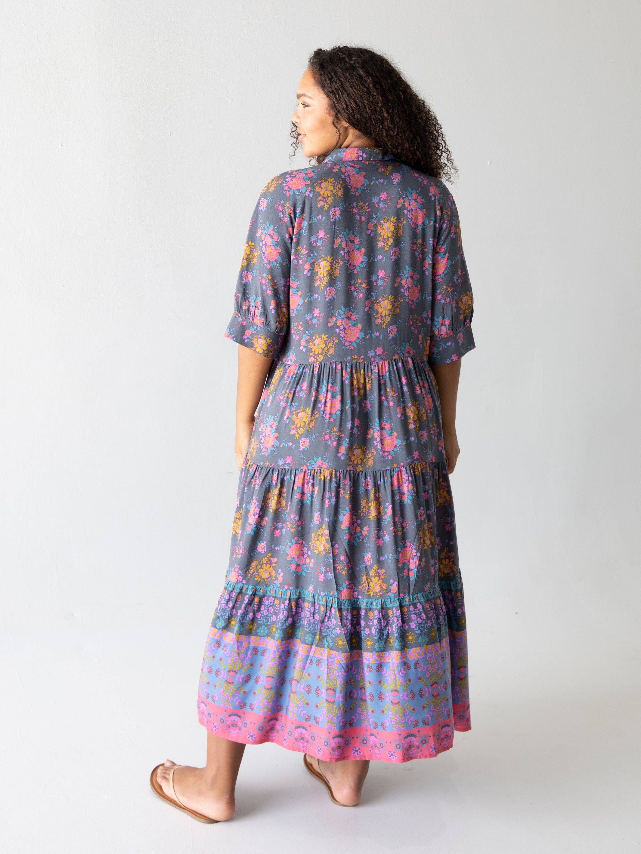 Rebecca Tiered Midi Dress - Charcoal Blue Border sold by NATURAL LIFE product image thumbnail 5