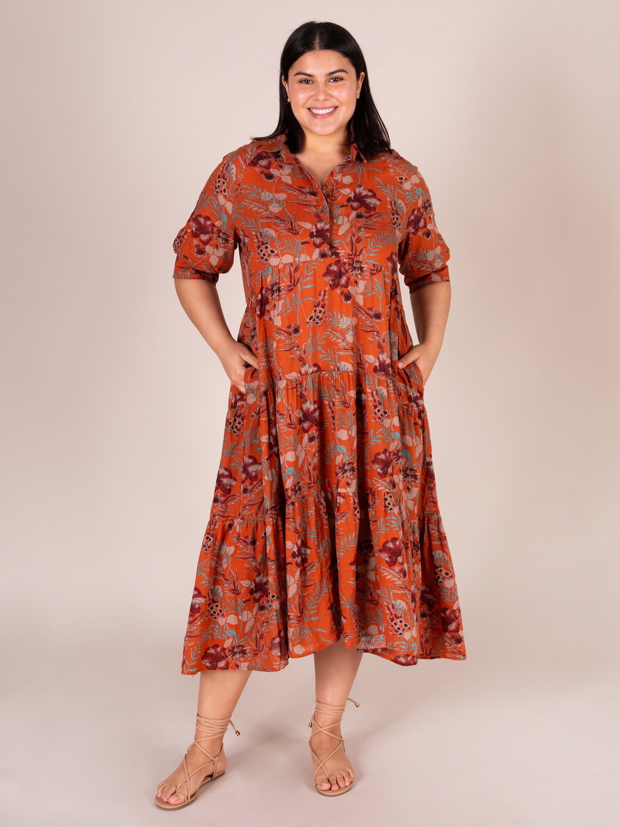 Rebecca Tiered Dress - Burnt Orange Floral sold by NATURAL LIFE product image thumbnail 3