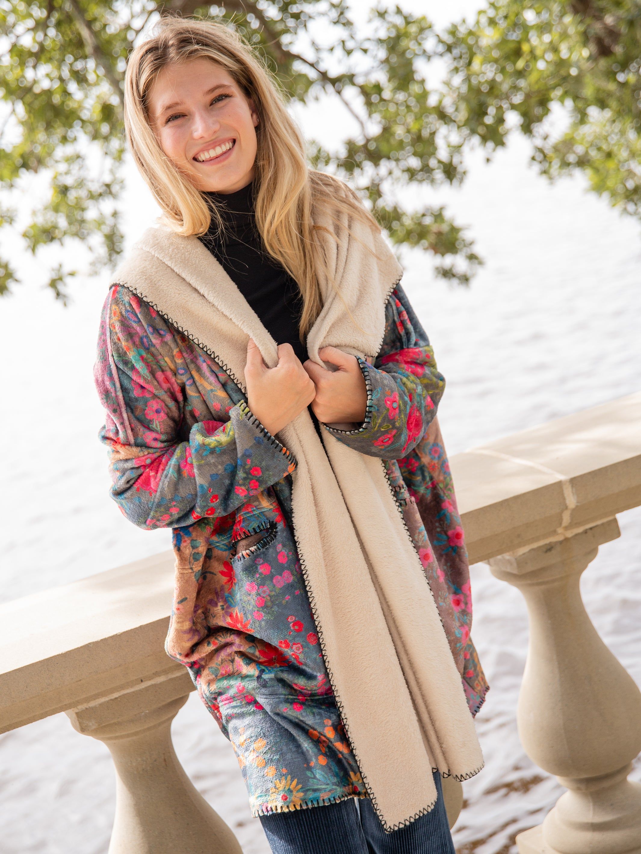Cozy Blanket Kimono - Vintage Rose Patchwork sold by NATURAL LIFE