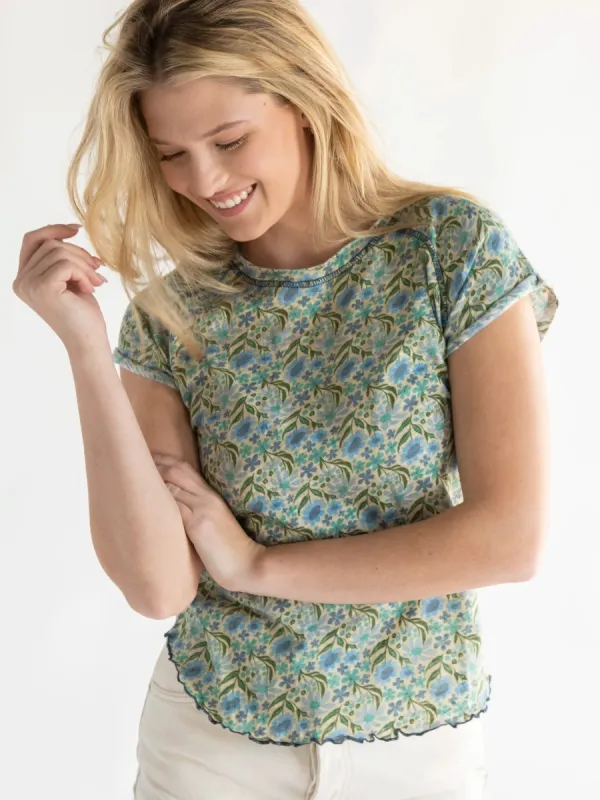 Lily Knit Tee Shirt - Blue Floral sold by NATURAL LIFE