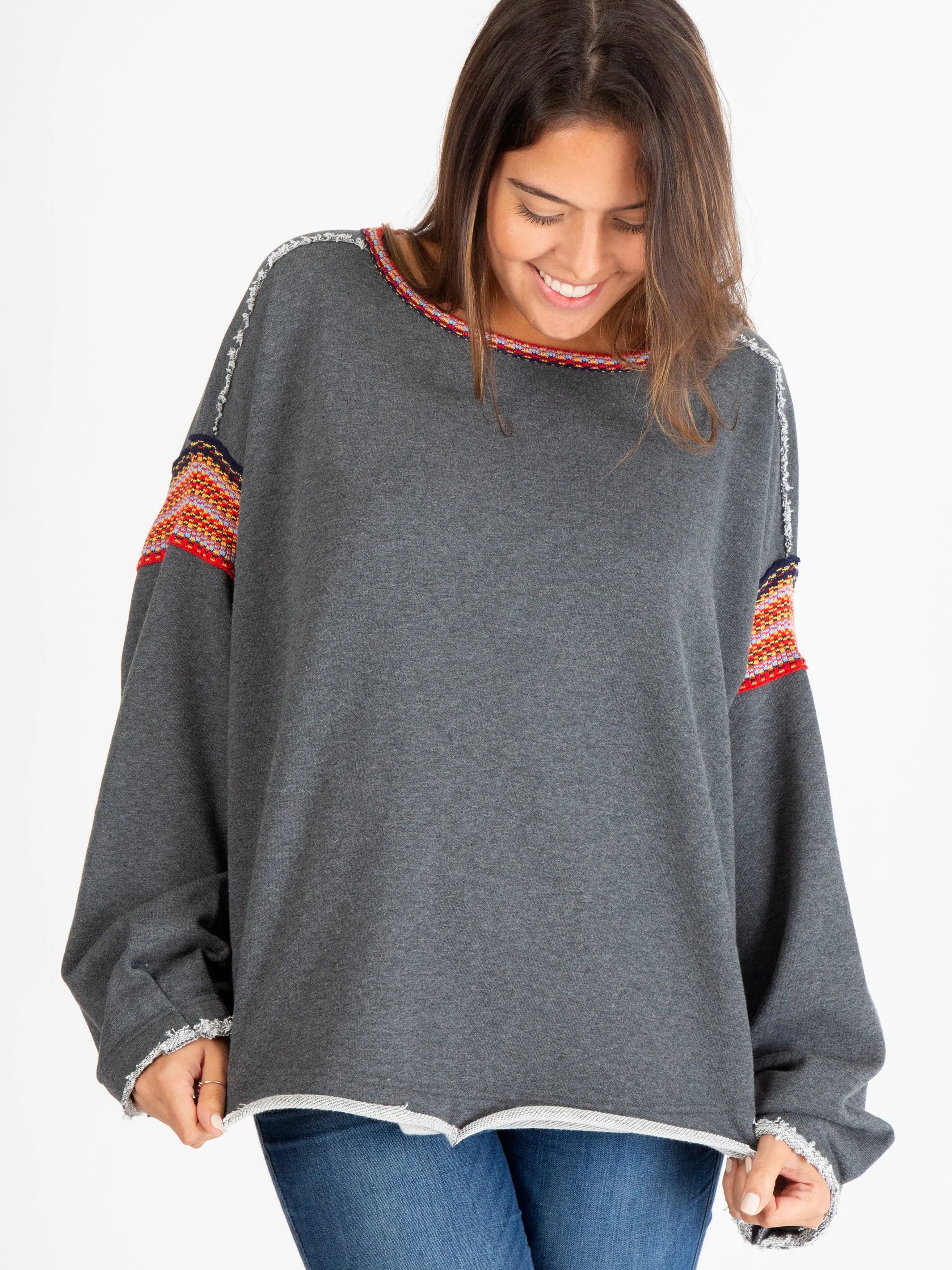 Knit Trim Sweatshirt - Charcoal sold by NATURAL LIFE product image thumbnail 2
