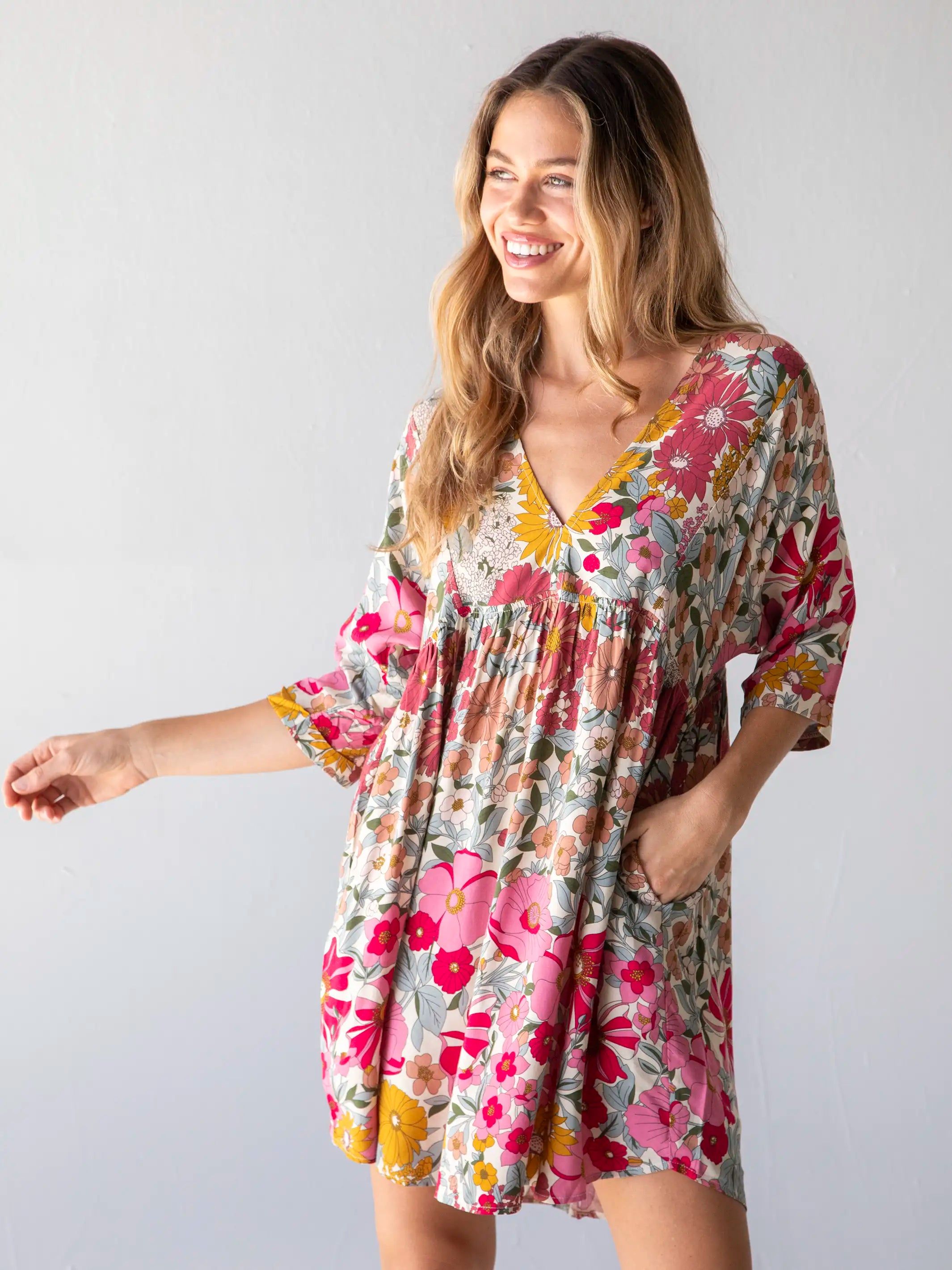 Stella V-Neck Dress - Vintage Summer Floral sold by NATURAL LIFE product image thumbnail 2