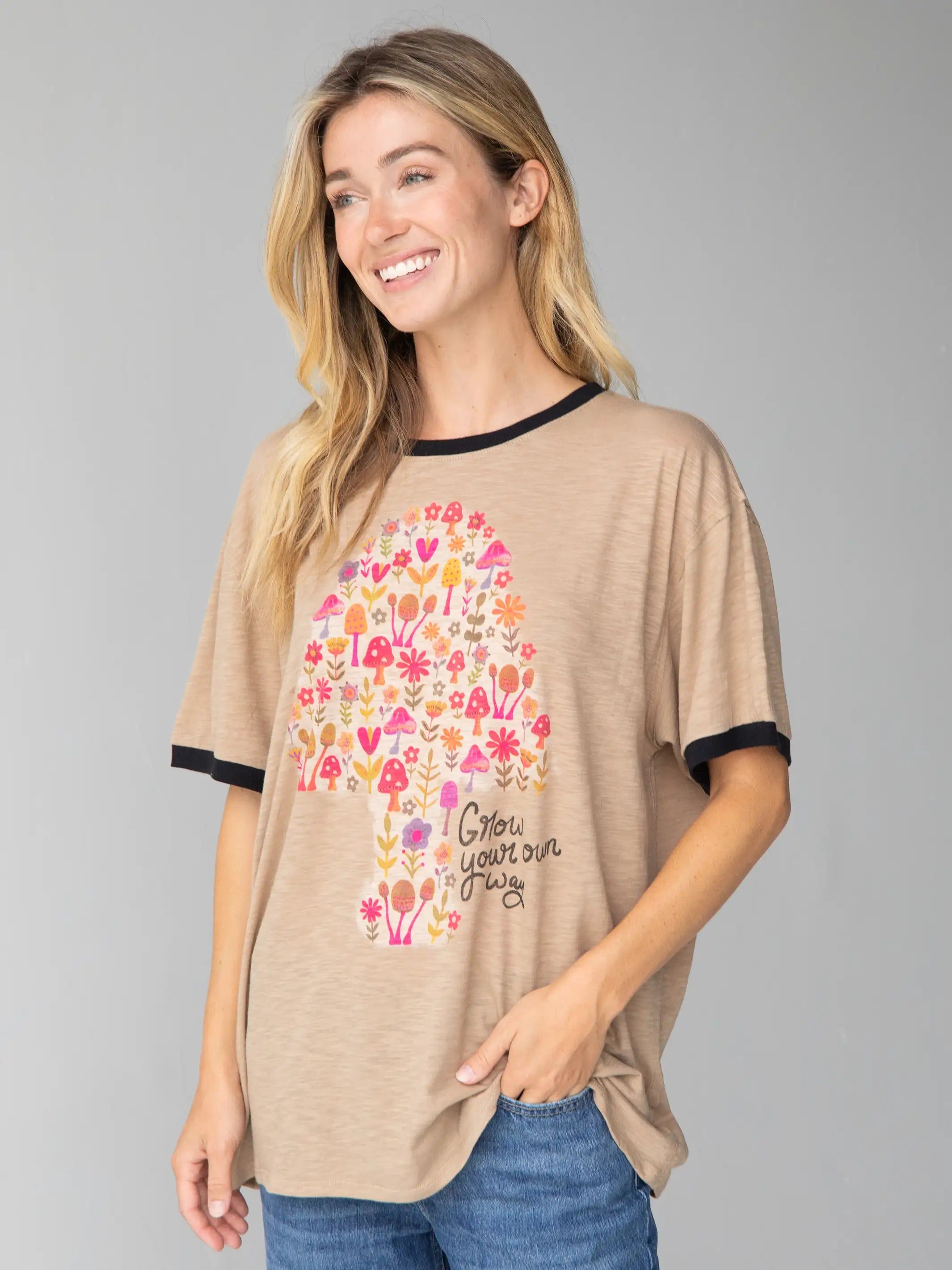 Ringer Oversized Tee Shirt - Grow Your Own Way sold by NATURAL LIFE product image thumbnail 2