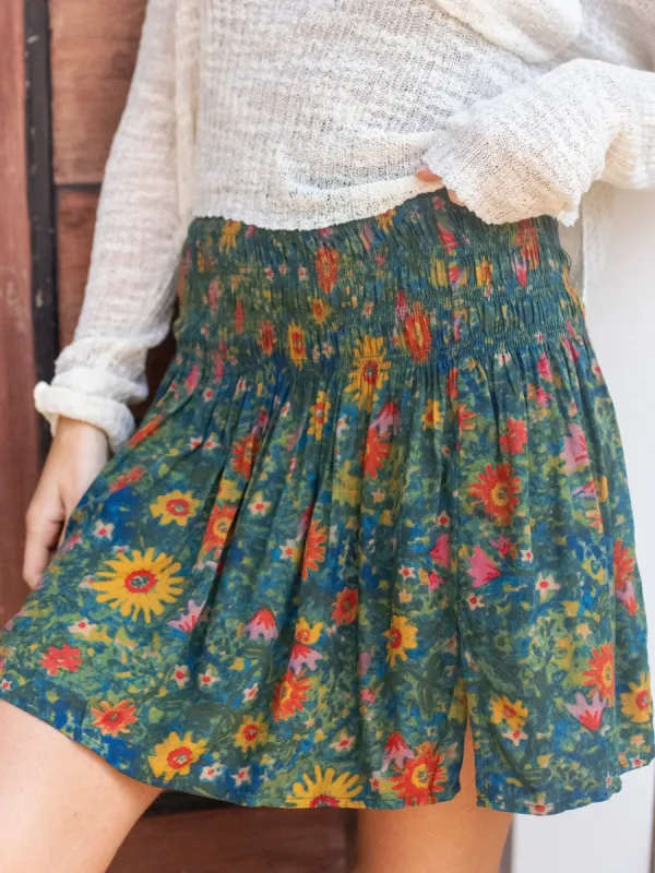 Angelina Mini Skirt - Green Yellow Sunflower sold by NATURAL LIFE