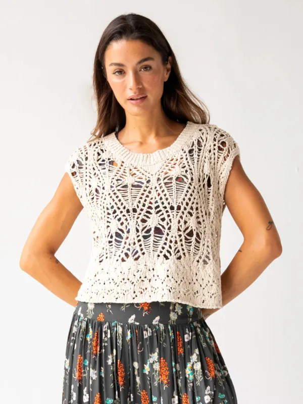 Short Sleeve Pointelle Layering Sweater - Cream sold by NATURAL LIFE