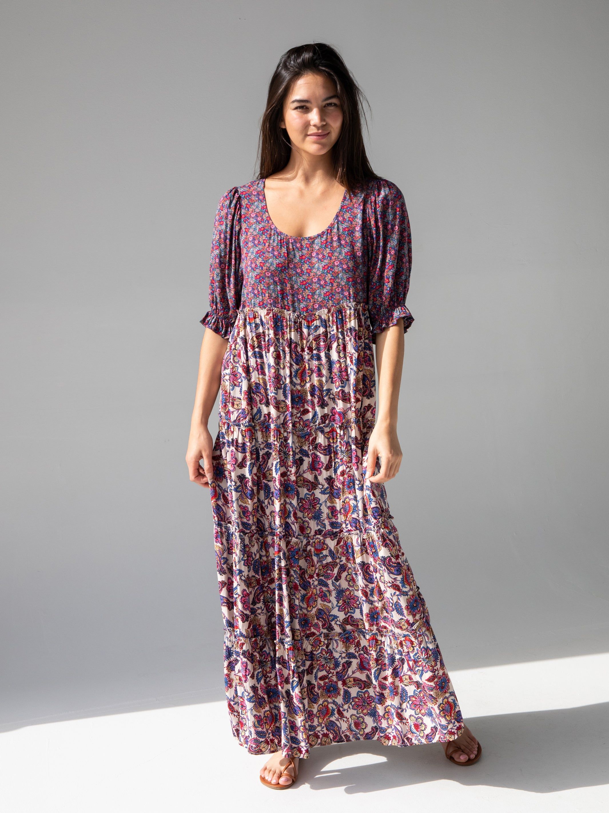 Collette Tiered Maxi Dress - Pink Floral Paisley sold by NATURAL LIFE product image thumbnail 2