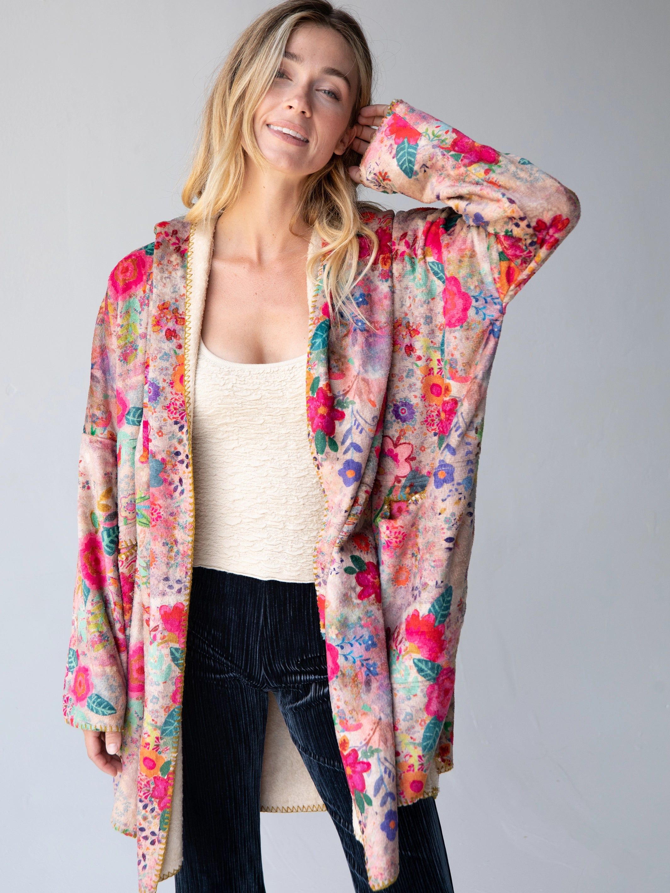 Cozy Blanket Kimono - Taupe Ditsy sold by NATURAL LIFE product image thumbnail 3