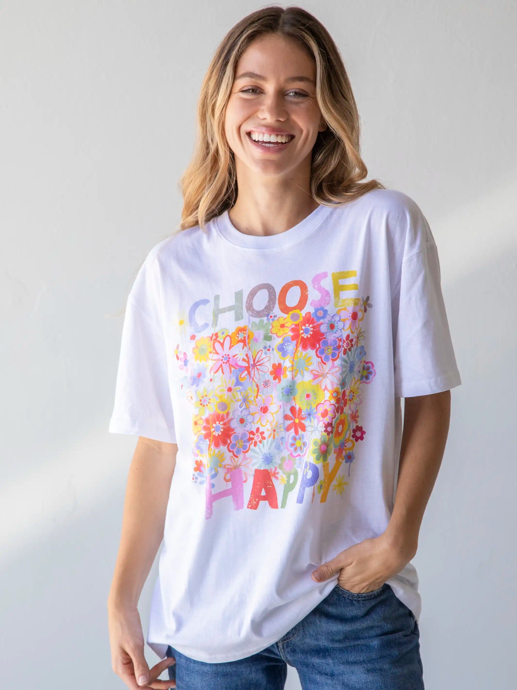 Boyfriend Tee Shirt - Choose Happy sold by NATURAL LIFE