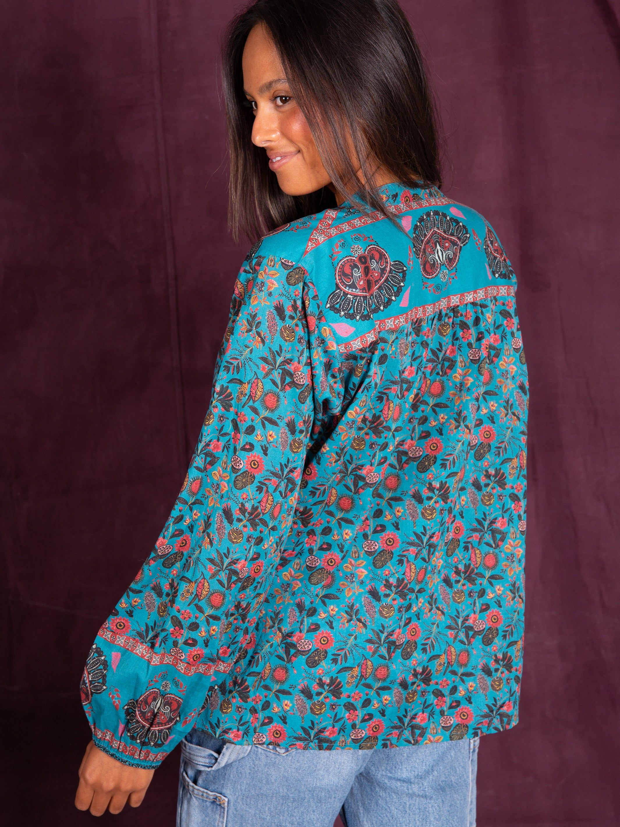 Francesca Cotton Blouse - Turquoise sold by NATURAL LIFE product image thumbnail 5