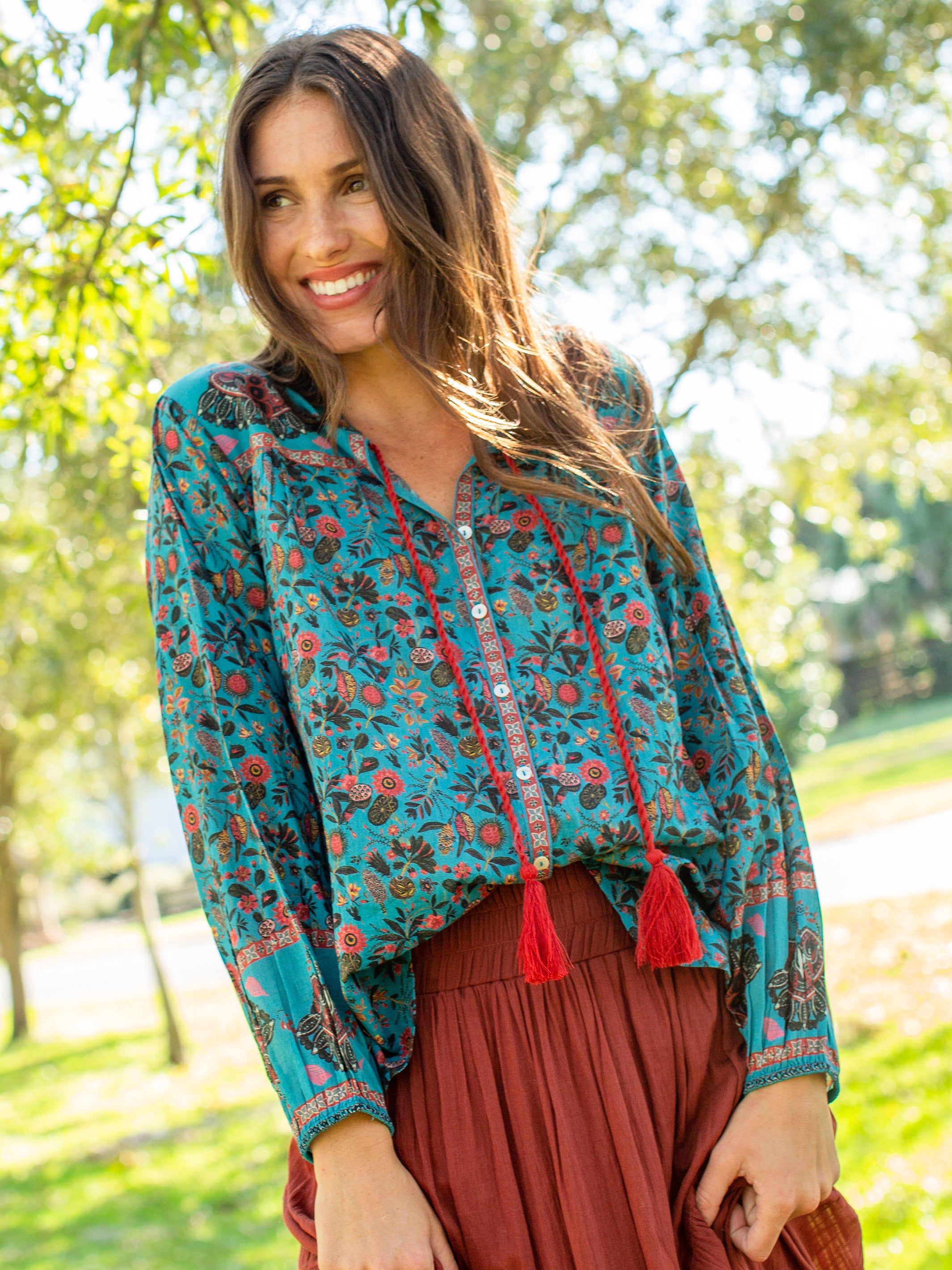Francesca Cotton Blouse - Turquoise sold by NATURAL LIFE