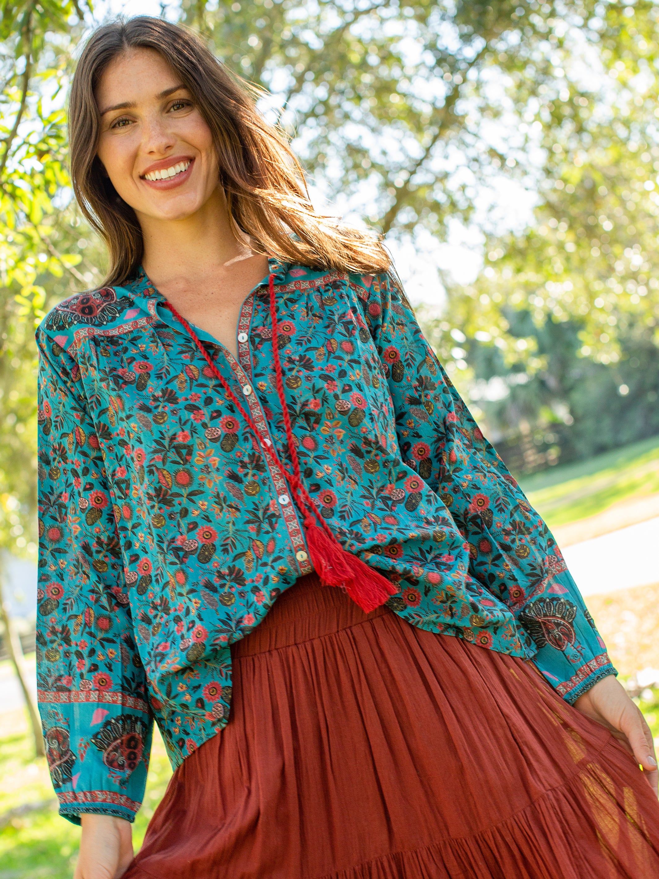 Francesca Cotton Blouse - Turquoise sold by NATURAL LIFE product image thumbnail 3