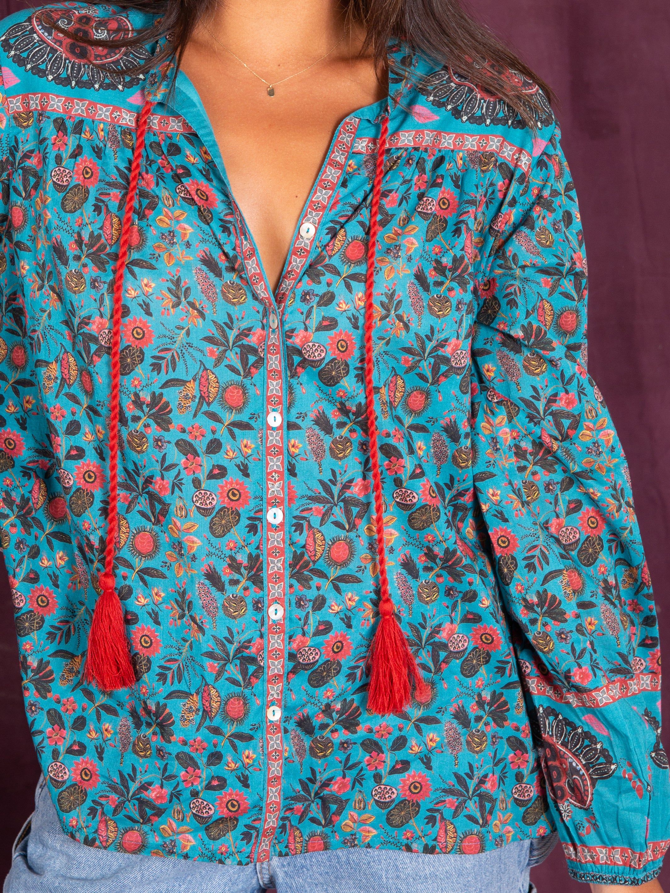 Francesca Cotton Blouse - Turquoise sold by NATURAL LIFE product image thumbnail 2