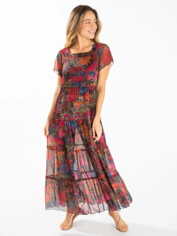 Berkley Mesh Maxi Dress - Dark Floral Garden made by NATURAL LIFE