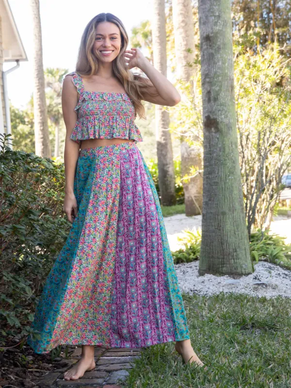Valentina Maxi Skirt - Turquoise Purple Floral Mix sold by NATURAL LIFE