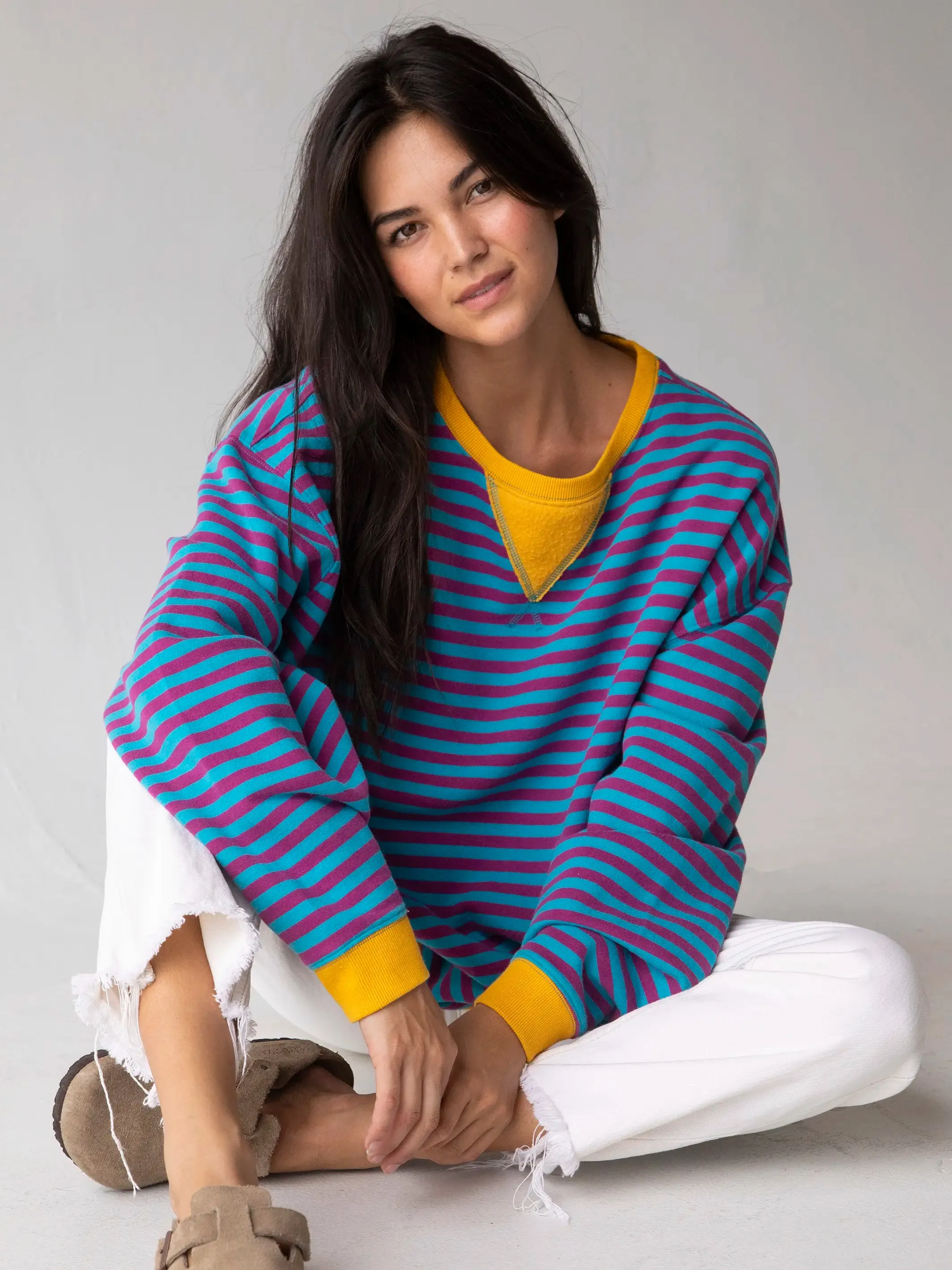Oversized Striped Sweatshirt - Turquoise Purple Stripes sold by NATURAL LIFE