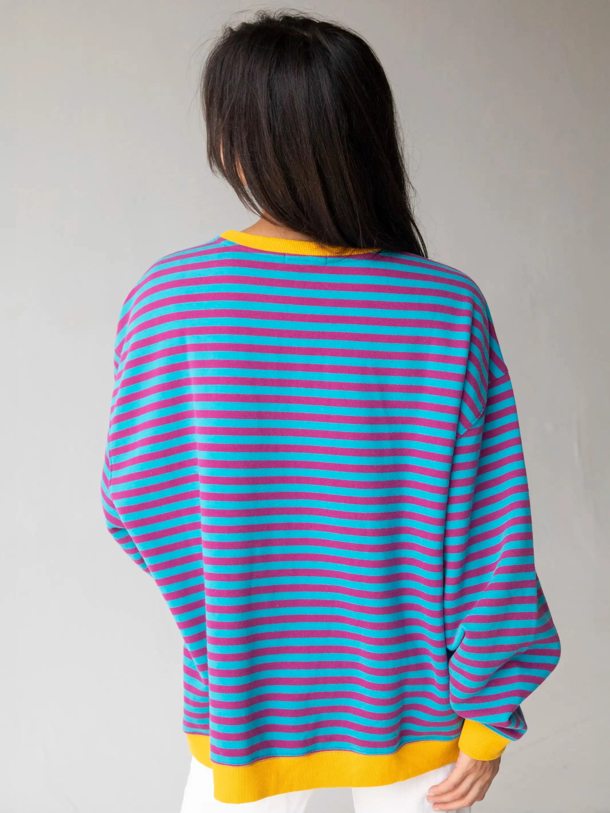 Oversized Striped Sweatshirt - Turquoise Purple Stripes sold by NATURAL LIFE product image thumbnail 3