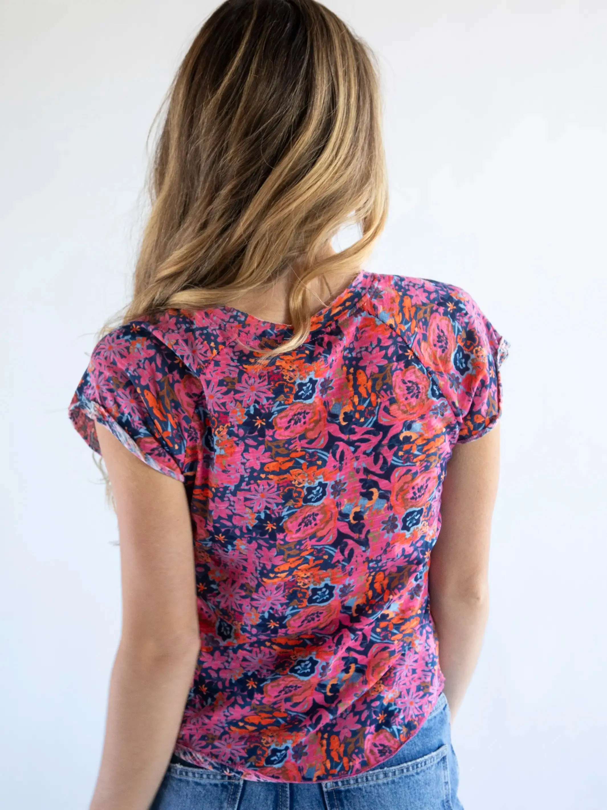 Lily Knit Cotton Tee Shirt - Grey Pink Painted Floral sold by NATURAL LIFE product image thumbnail 3