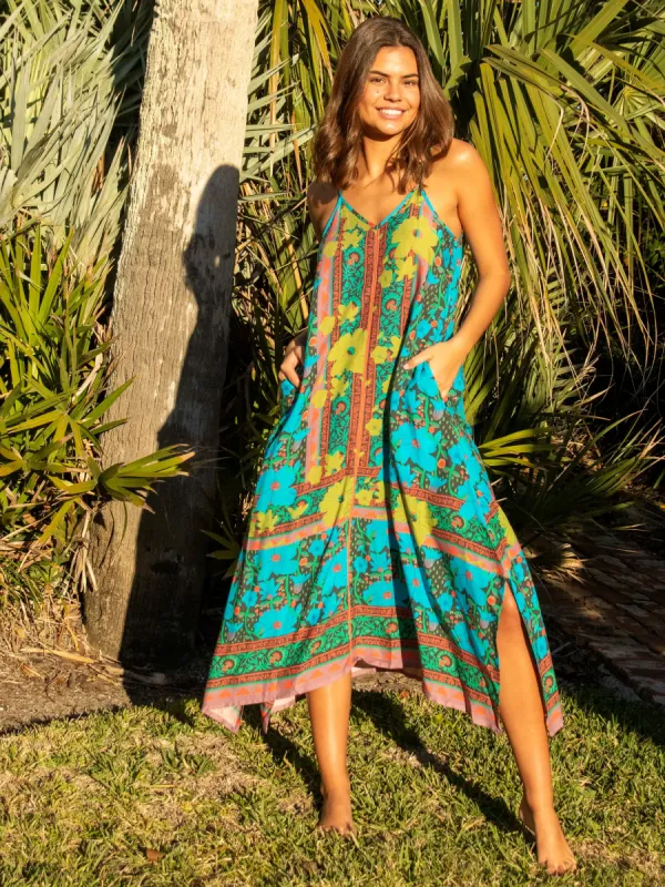 Katrina Midi Slip Dress - Blue Lime Floral sold by NATURAL LIFE