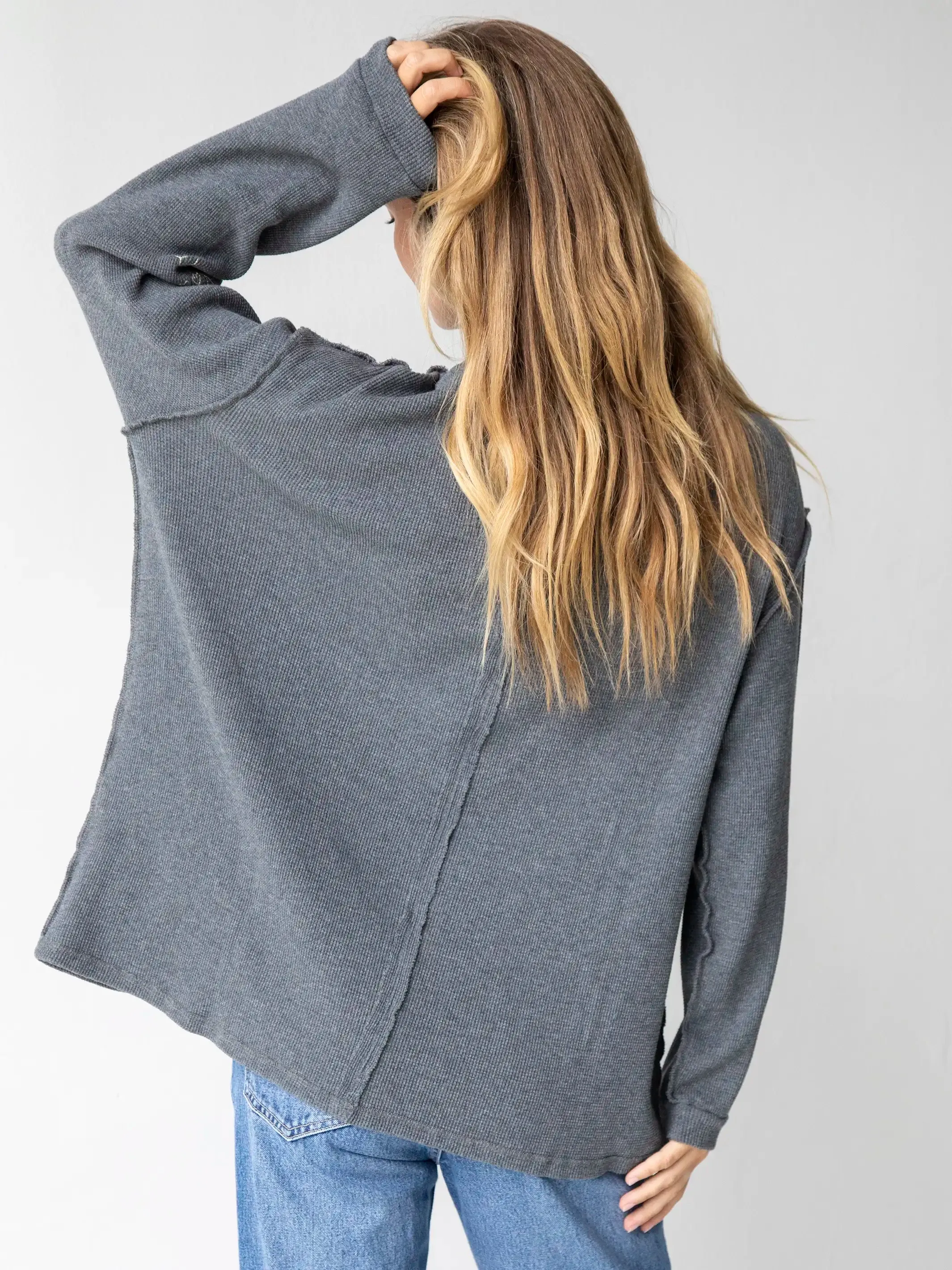 Aida Embroidered Thermal - Charcoal Folk Flowers sold by NATURAL LIFE product image thumbnail 2