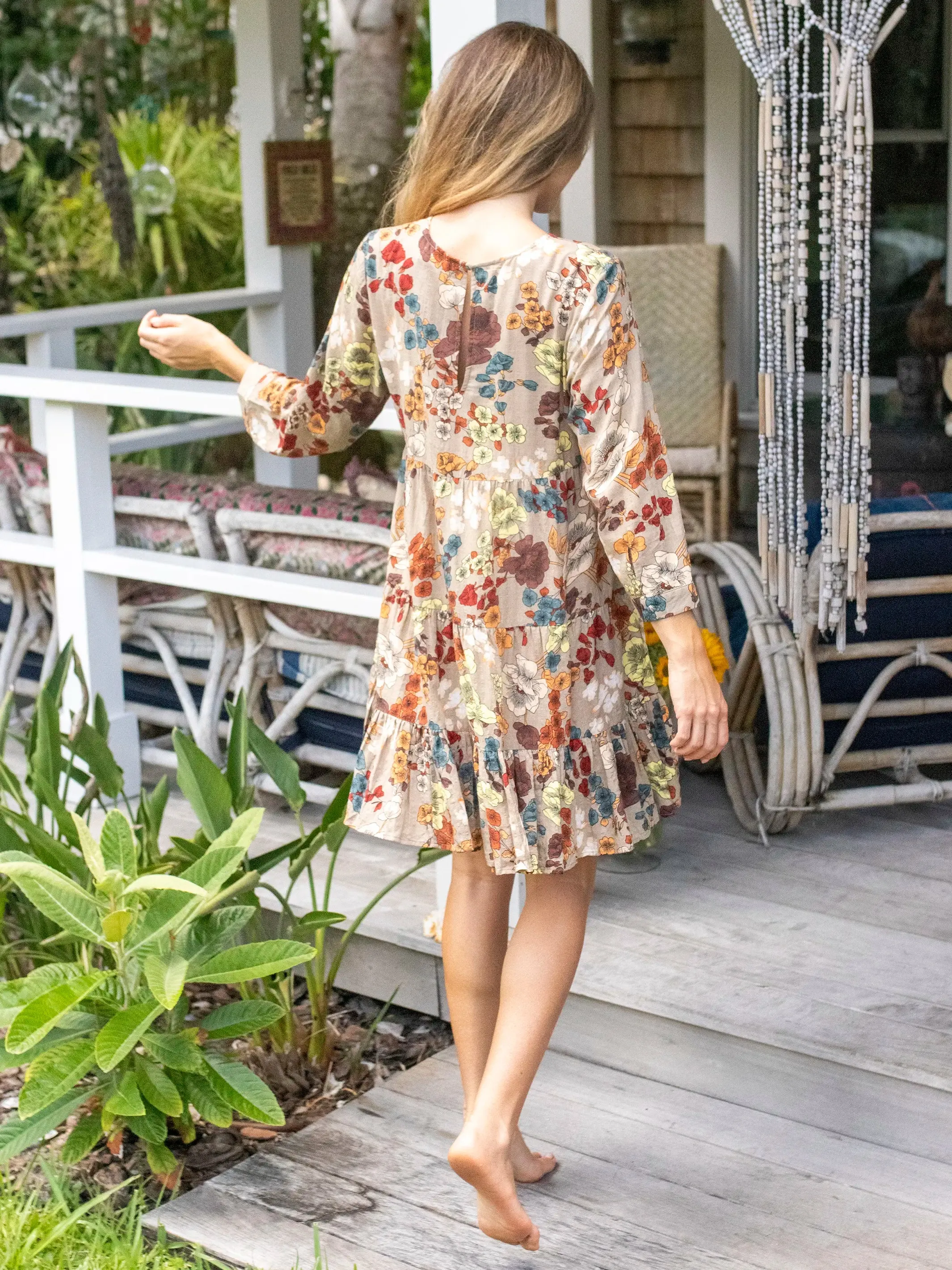 Heidi Mini Dress - Tan Cream Floral sold by NATURAL LIFE product image thumbnail 2